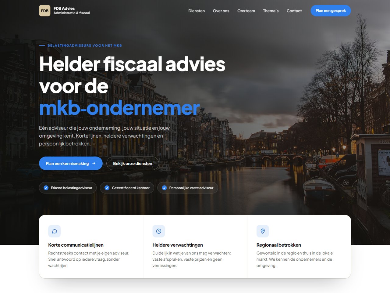 Ontwerp administratiekantoor FDB Advies door Wehrens Webdesign
